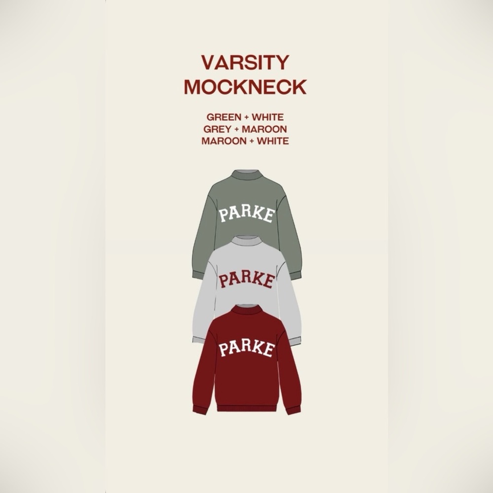 NWT Parke Varsity Mockneck in Green + White in a size L/XL
